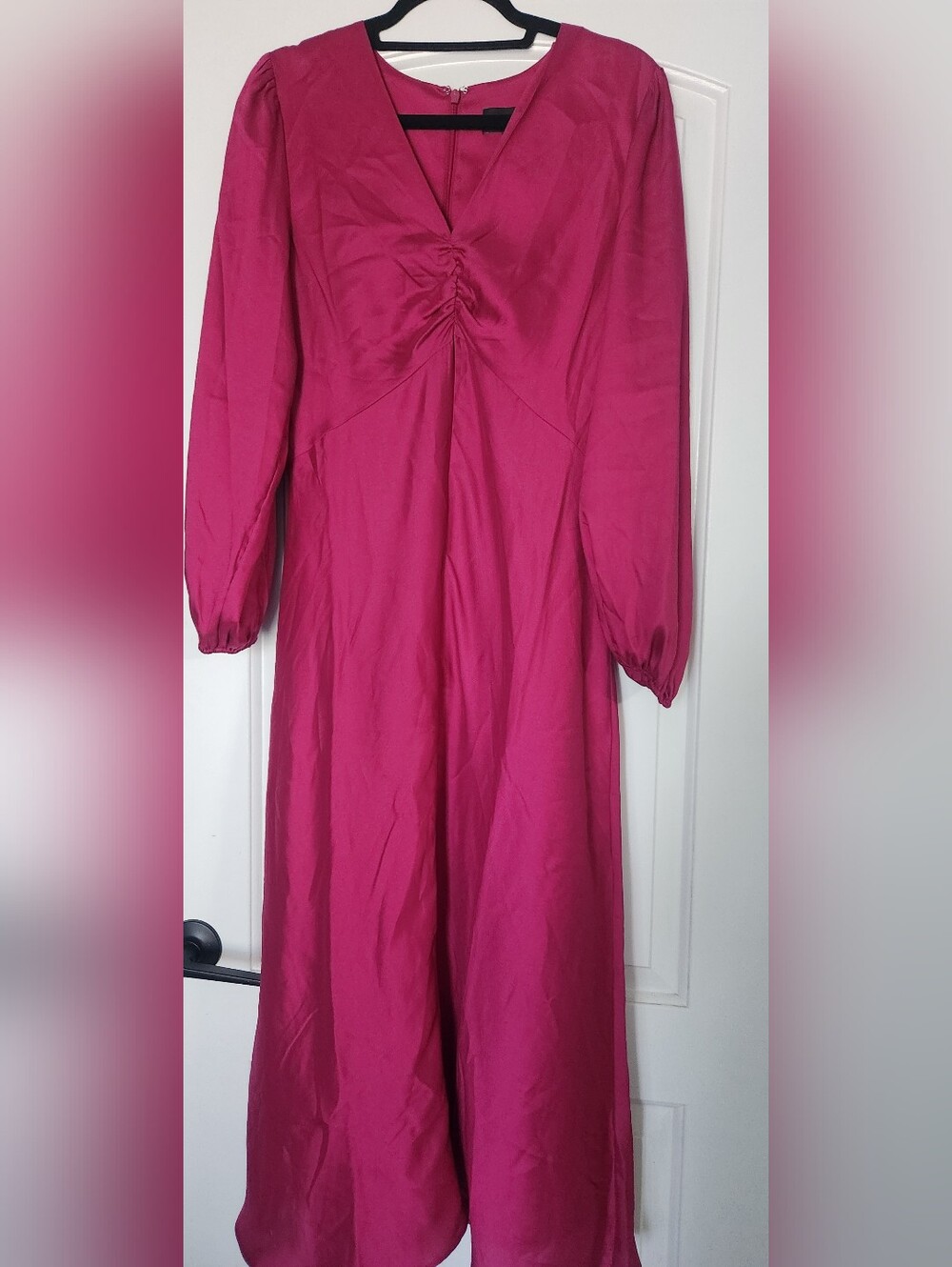 Banana Republic Fuchsia Long-Sleeve Silk Maxi Dress